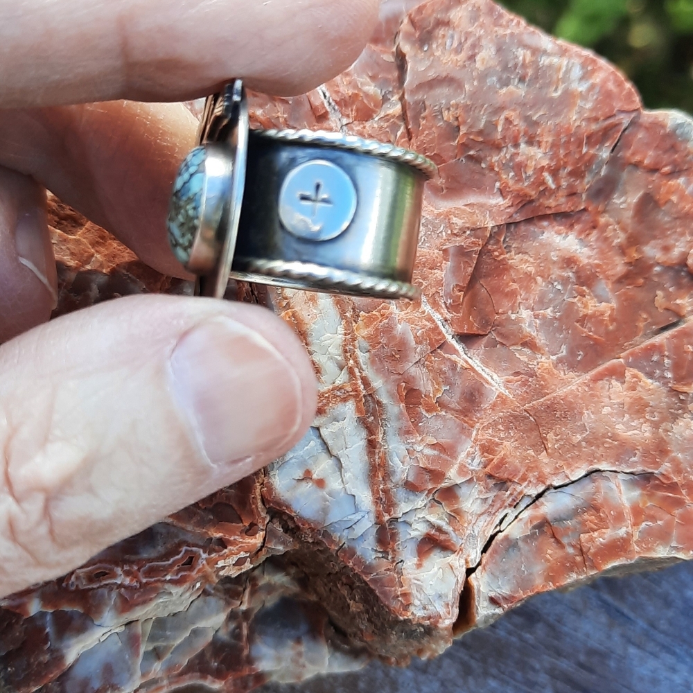 Silver and Turquoise Stone Ring With Gold Accent - Picture 5 of 5